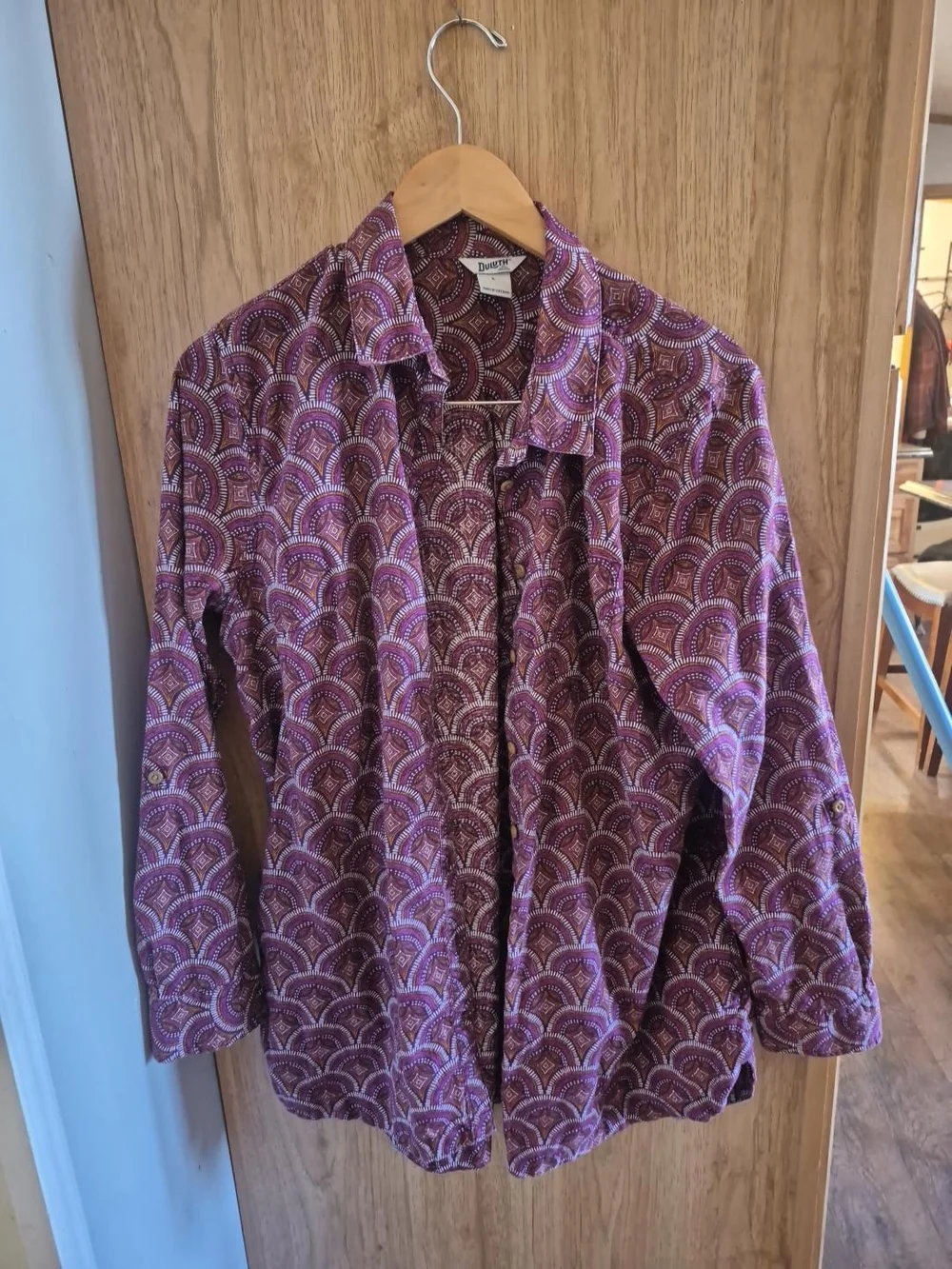 Duluth Trading Co Purple Printed Button-Down Shirt